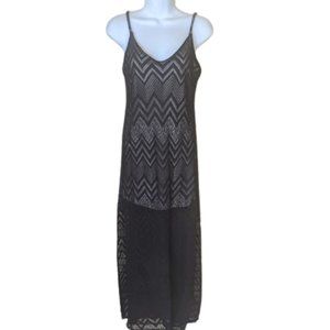 Black Maxi Evening Dress with Mesh Overlay Size Small